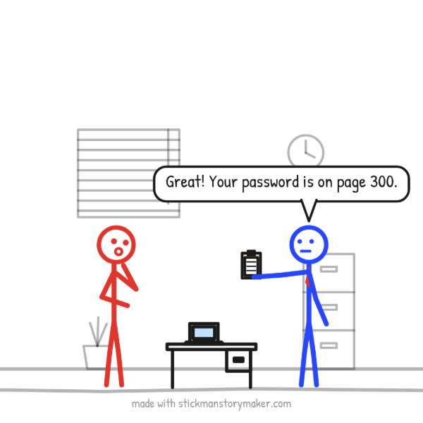 A scene from the "First day at a new job" stick figure video